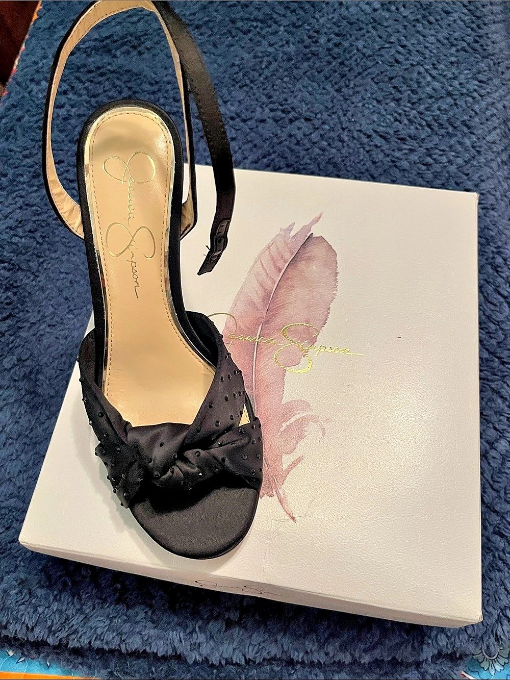 Jessica Simpson Sienea Rhinestone Knot Dress Sandals Black Heels